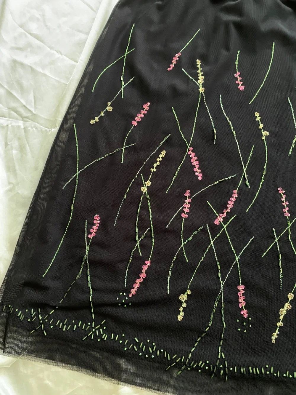 Vintage y2k Black Mesh Beaded Floral Skirt Whimsygoth Boho Medium